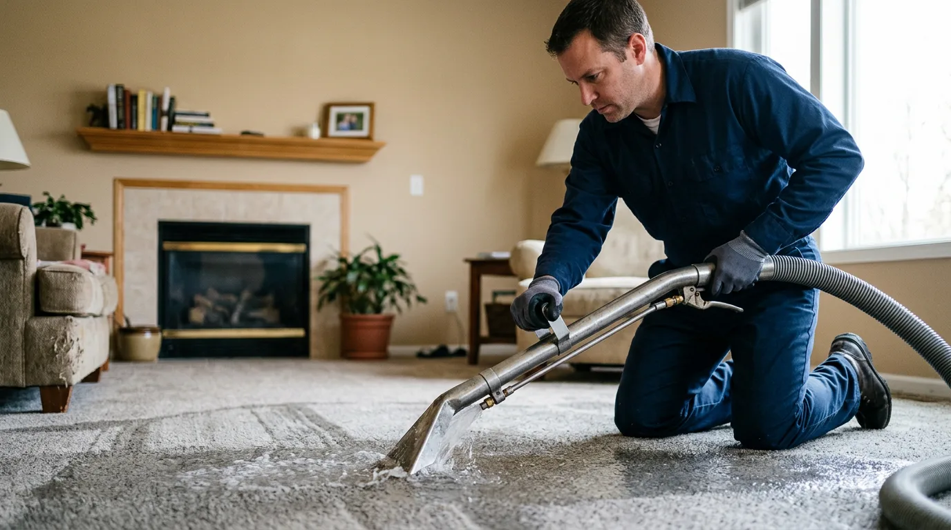 Water damage restoration technician working near Alexander, IA